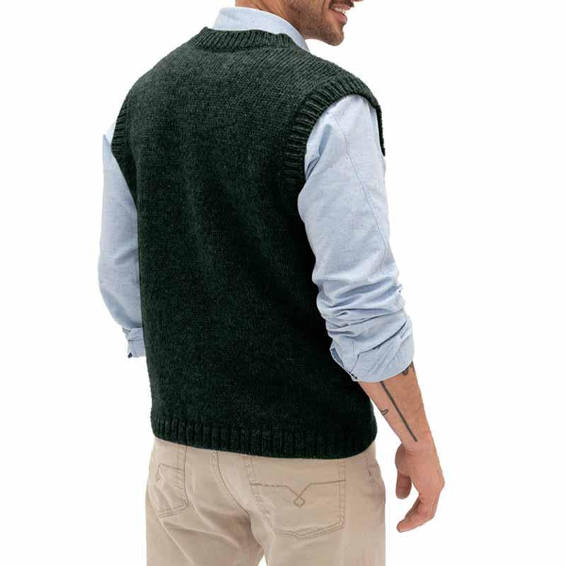 Men's Casual Solid Color V-Neck Knitted Cable Vest 21511728M