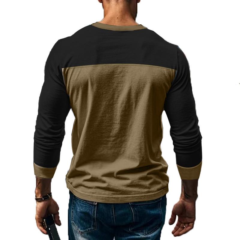 Men's Slim Fit Long Sleeve Paneled Bottoming Henley T-Shirt 88312026X