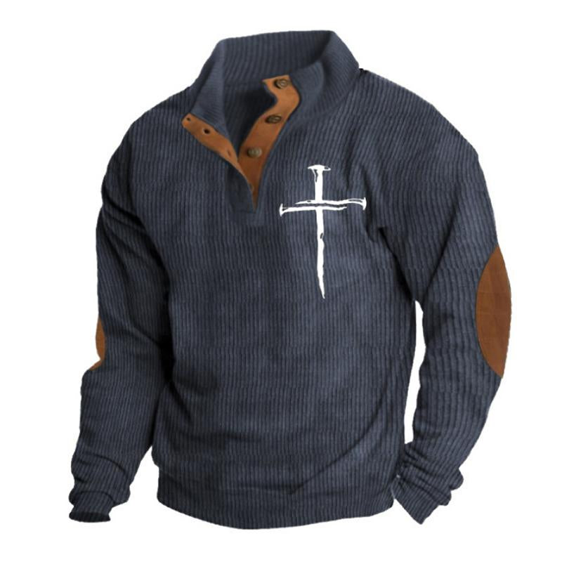 Men's Outdoor Casual Stand Collar Printed Pullover Long Sleeve Sweatshirt 08674629M