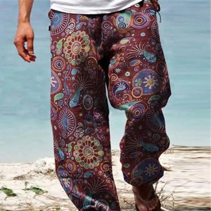 Men's Vintage Loose Printed Drawstring Pants 02559050Y