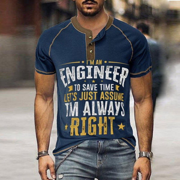 Men's Letter Print Outdoor Vintage Short Sleeve Henley T-Shirt 66706979X