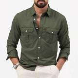 Men's Solid Lapel Breast Pocket Long Sleeve Cargo Shirt 74446815Z
