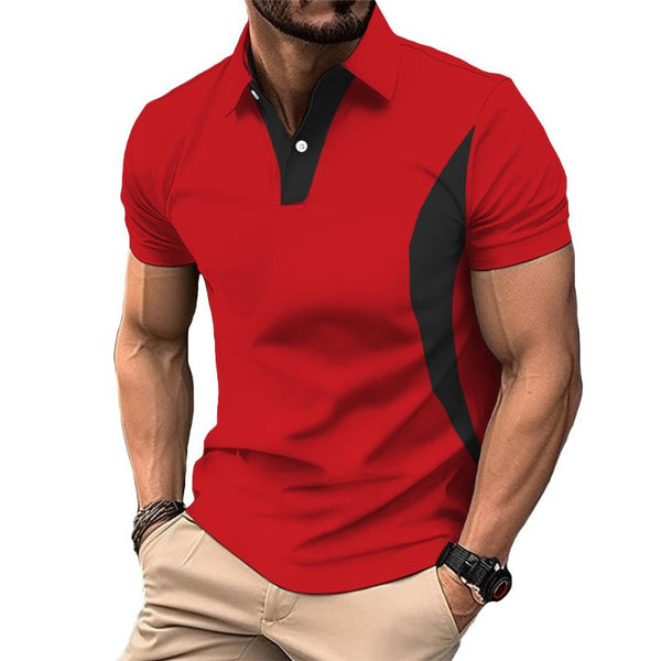 Men's Patchwork Lapel Short-sleeved Polo Shirt 04326048TO