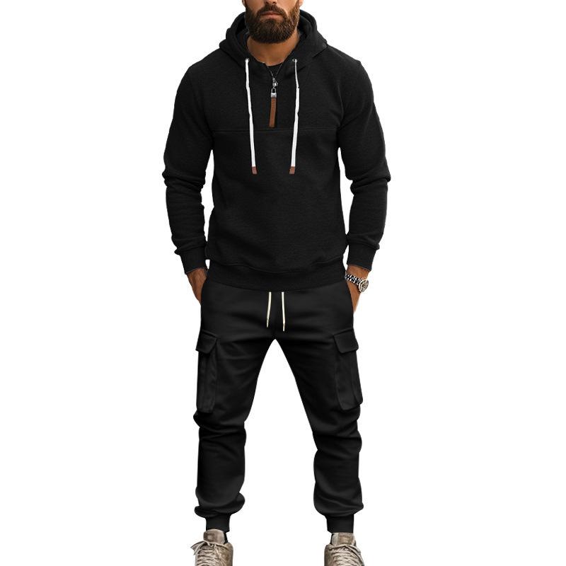 Men's Casual Loose Zipper Pullover Hoodie Elastic Waist Sports Pants Set 22777738M