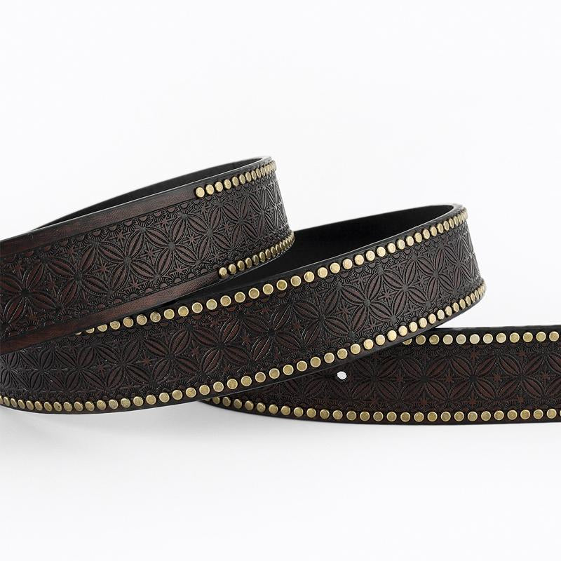 Men's Vintage Western Denim Sapphire Embossed Leather Belt 95378309Y
