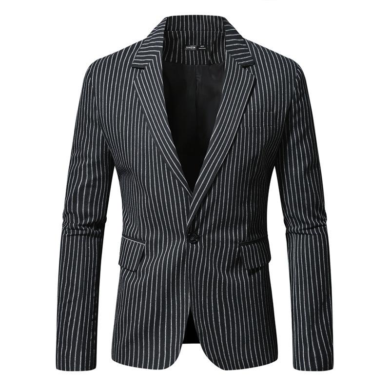 Men's Casual Striped Notch Lapel Single-breasted Slim-fit Blazer 84023907M