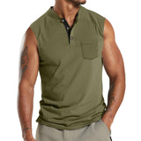 Men's Solid Color Henley Neck Sport Breathable Sleeveless Tank Top 11297990X