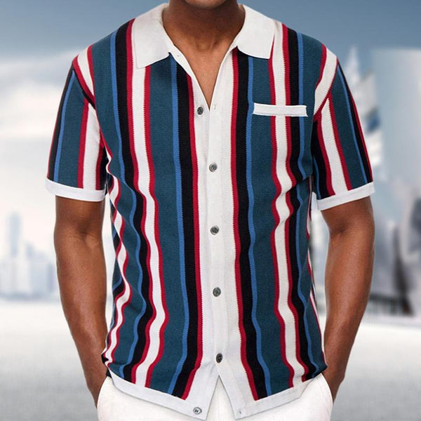 Men's Casual Striped Jacquard Knit Short Sleeve Polo Shirt 84873417M