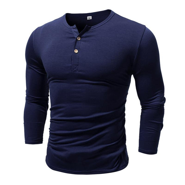 Men's Solid Color Two-button Long-sleeved T-shirt 18516839X