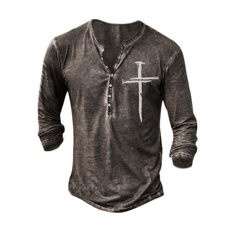 Men's Classic Casual 3D Printed V-Neck Long Sleeve T-Shirt 89675224K