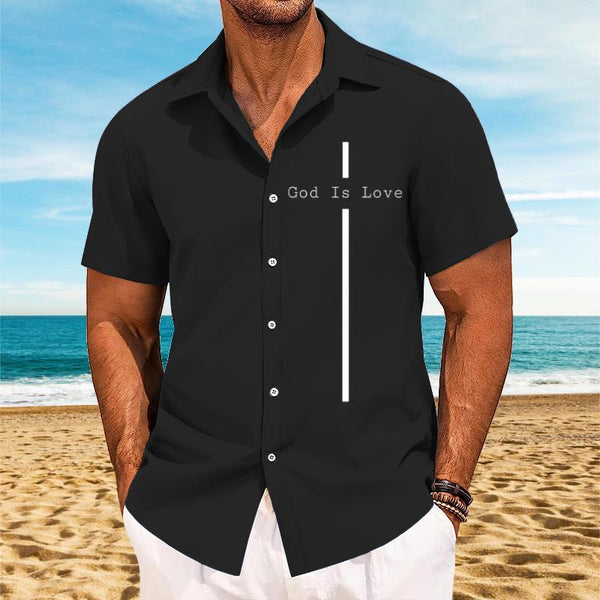 Men's Retro Casual God Is Love Short Sleeve Shirt 88067894TO