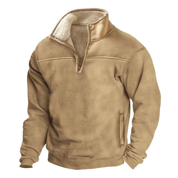 Men's Vintage Solid Color Stand Collar Half Zip Sweatshirt 92881231Y