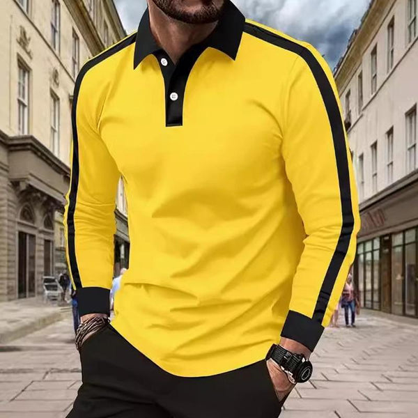 Men's Contrast Color Lapel Long Sleeve Polo Shirt 16654899X