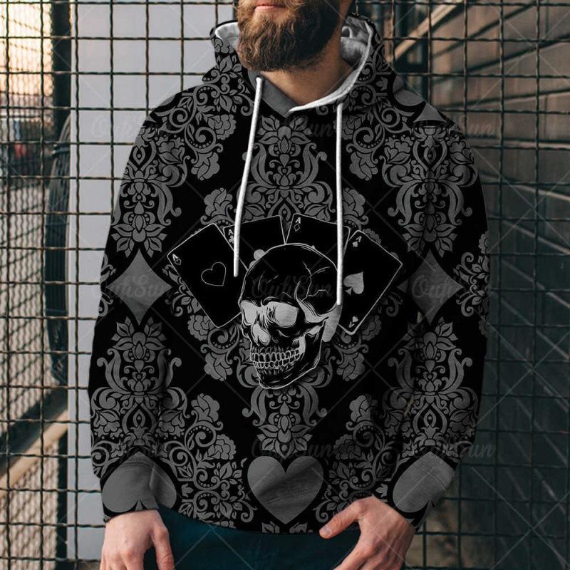 Men's Poker Print Loose Hoodie 53242985U