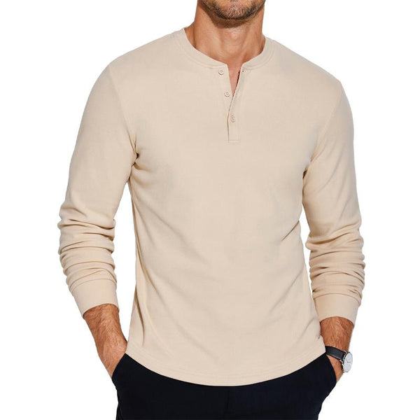 Men's Solid Henley Neck Long Sleeve T-Shirt 66566593X