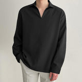 Men's Casual Solid Color Loose Lapel Long Sleeve Pullover Shirt 58643664M