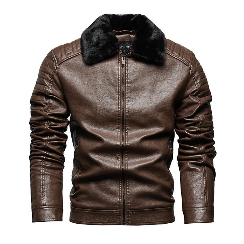 Men's Motorcycle Lapel Velvet Leather Jacket 06861348X