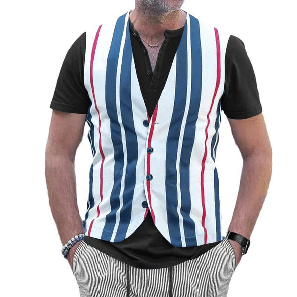 Men's Striped Short Sleeve Fake T-Shirt 18471057X