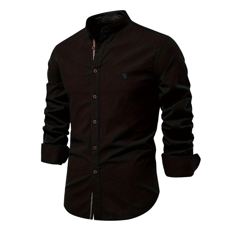 Men's Cotton and Linen Casual Solid Color Long-sleeved Shirt 77932648X