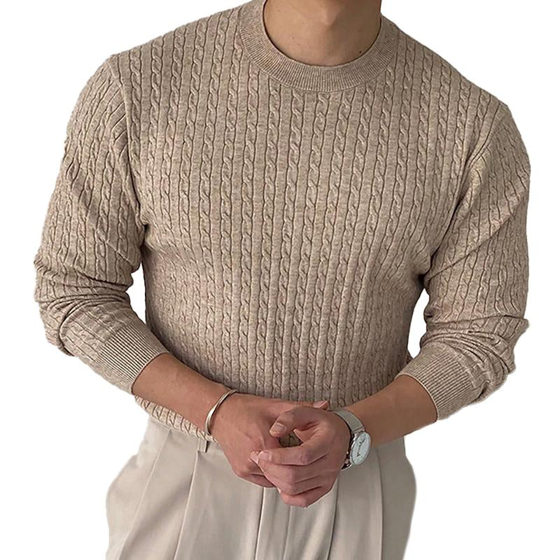 Men's Casual Solid Color Jacquard Round Neck Long Sleeve Sweater 72202836Y