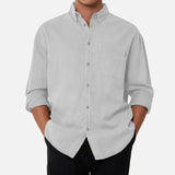 Men's Solid Loose Lapel Long Sleeve Breast Pocket Casual Shirt 08890198Z