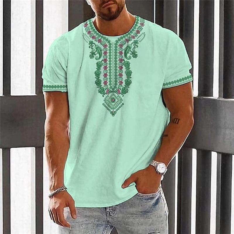 Men's Retro Print Casual Loose Printed Short Sleeve T-Shirt 87357758X