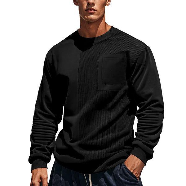 Men's Solid Color Round Neck Chest Pocket Long Sleeve Sweatshirt 20945415Z