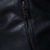 Men's Vintage Stand Collar Fleece Zipper Long Sleeve Leather Jacket 97515070M