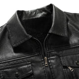 Men's Solid Lapel Zipper Leather Jacket 67470337X