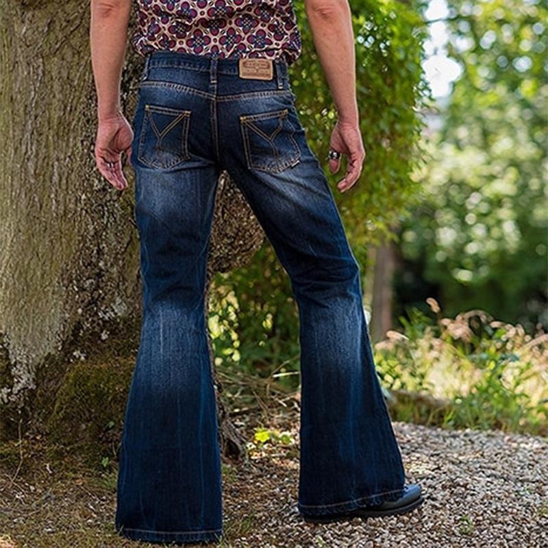 Men's Vintage Washed Distressed Denim Flared Jeans 31768668M