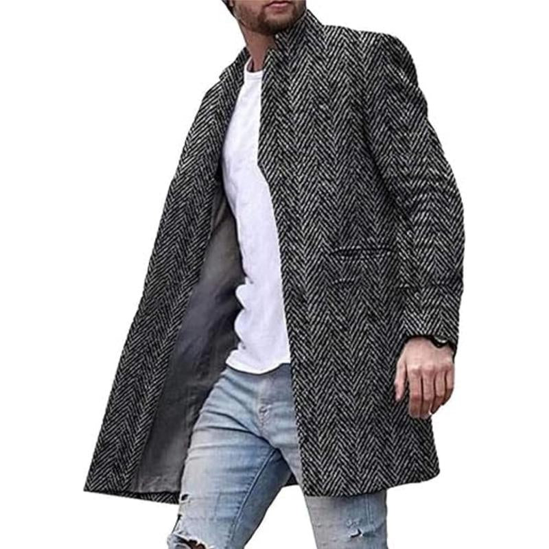 Manteau mi-long à col montant et chevrons vintage pour homme 78111848X