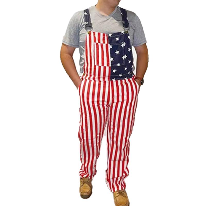 Men's Vintage Independence Day Flag Print Overalls 17974258Y