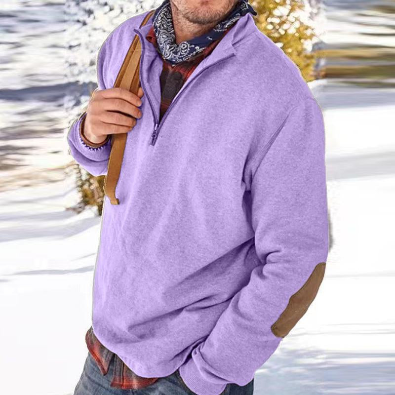 Men's Casual Solid Color Zipper Lapel Long Sleeve Sweatshirt 31386354Y
