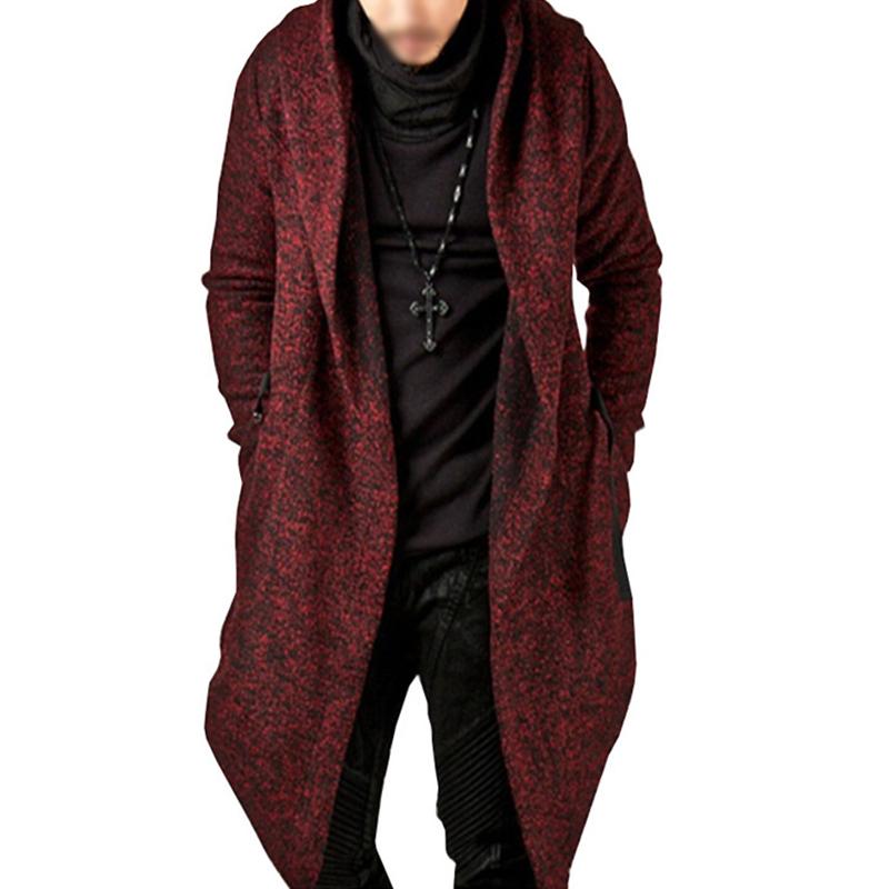 Men's Casual Hooded Irregular Hem Long Sleeve Cardigan 57193290M