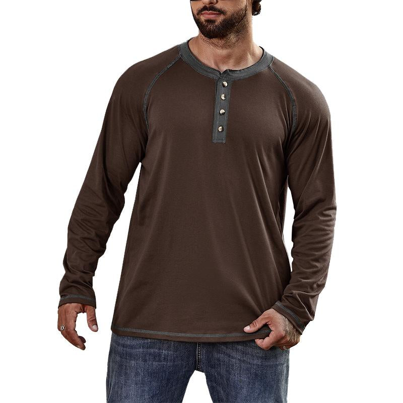 Men's Long Sleeve Crew Neck Henley Shirt 23582261X