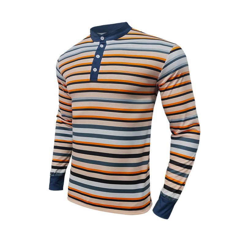 Men's Colorblock Striped Henley Collar Long Sleeve Casual T-shirt 43909825Z