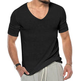 Men's Casual V-Neck Solid Color Short-Sleeve Slim Fit T-Shirt 07376666M