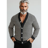 Men's Vintage Houndstooth Jacquard V-Neck Single Breasted Cardigan 63433265Y