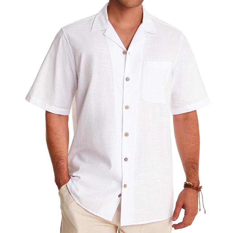 Men's Casual Solid Color Breast Pocket Short Sleeve Lapel Shirt 48145303Y