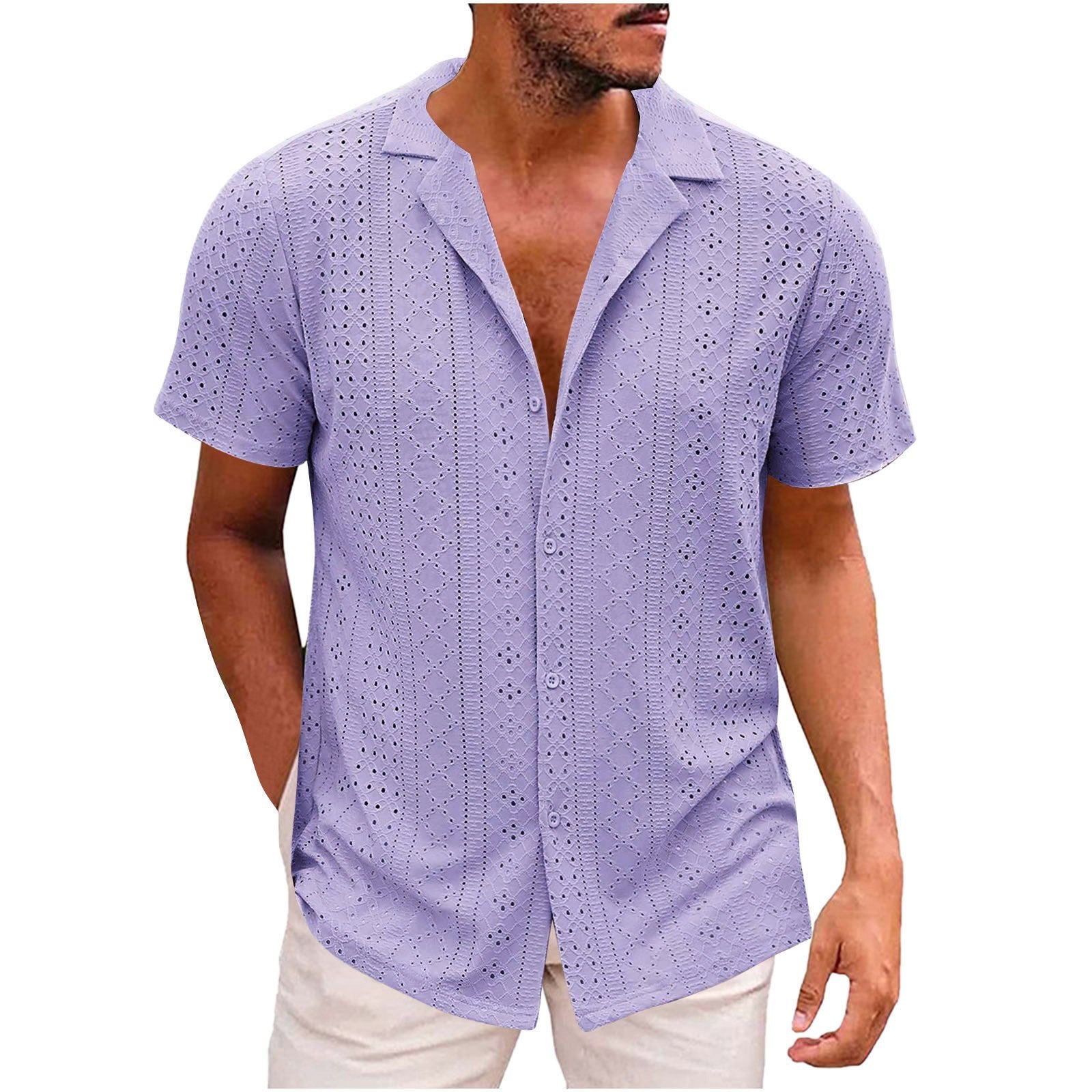 Men's Solid Color Lapel Short Sleeve Shirt 00737845Y