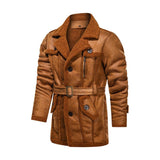 Men's Vintage Solid Color Multi-Pocket Lapel Warm Shearling Coat 56482380Y