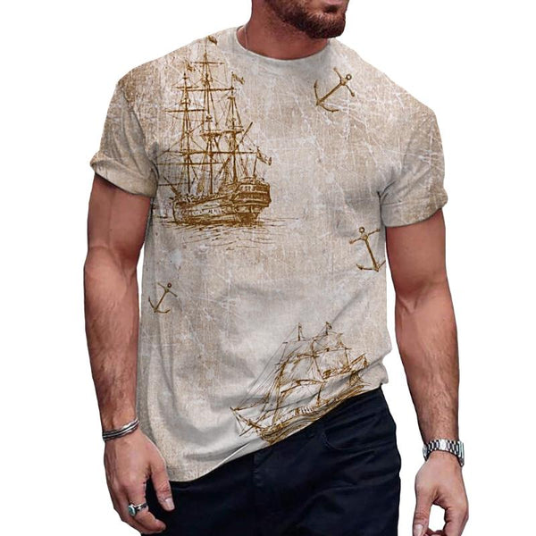 Men's Distressed Sailing Anchor Crew Neck T-Shirt 19522412TO