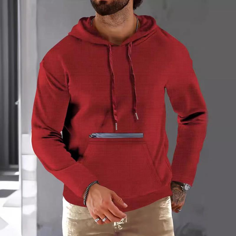 Men's Waffle Sports Zip Drawstring Hooded Sweatshirt 07223369X