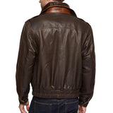 Men's Vintage Double Collar Leather Long Sleeve Zip Fly Bomber Jacket 26675178M