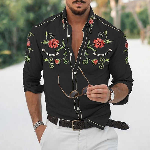 Men's Vintage Denim Style Lapel Long Sleeve Shirt 34130727TO