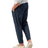 Men's Solid Color Distressed Cotton and Linen Trousers 88445340X