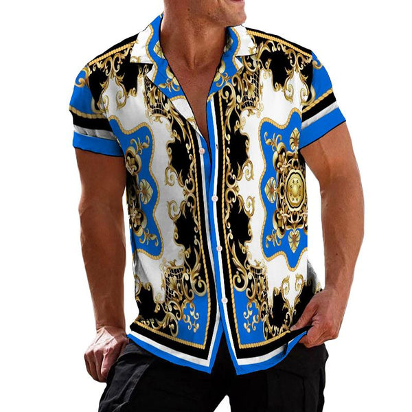 Men's Retro Color Block Palace Lapel Short Sleeve Shirt 86810305TO