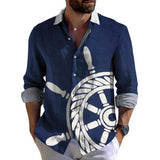 Men's Vintage Anchor Lapel Long Sleeve Shirt 56930036TO