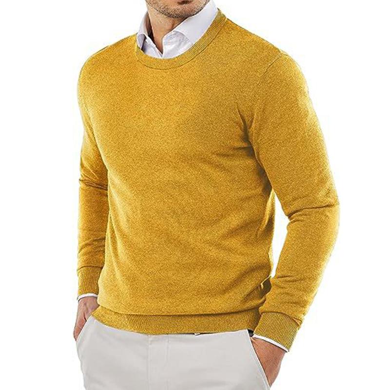 Men's Casual Solid Color Round Neck Knitted Pullover Sweater 60940040M