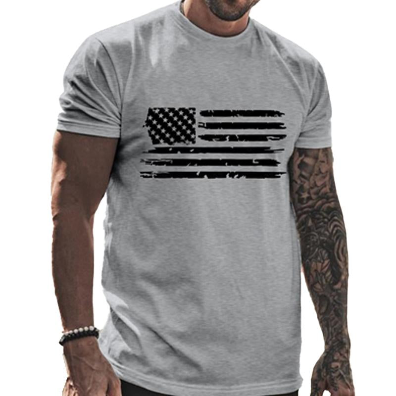 Men's Independence Day Crew Neck American Flag Print Top T-Shirt 32249480X